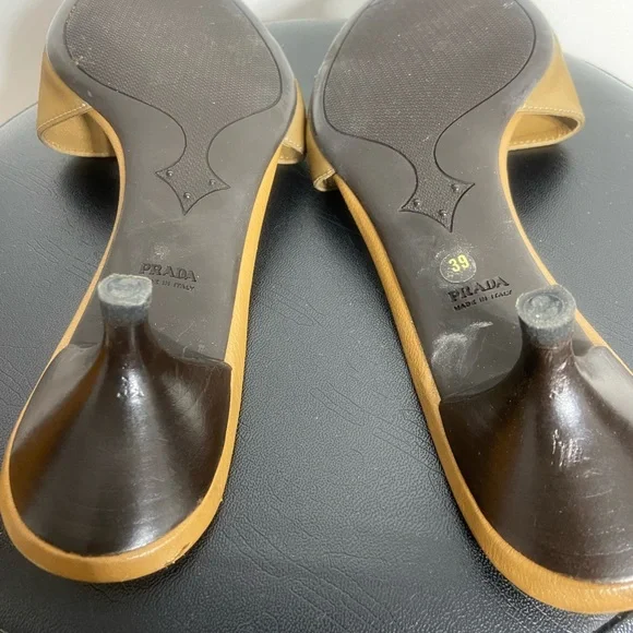 Prada Milano Tan Satin Slide Heels Made in Italy Women’s Size 39 - Picture 8 of 9